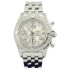 Breitling Chrono Cockpit A13357 39 mm, lunetta e anse con diamanti, quadrante bianco, acciaio