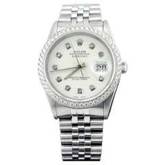 Rolex Datejust 16234 36 mm, cadran blanc sertie de diamants, lunette sertie de diamants, bracelet Jubilee en acier