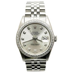 Rolex Datejust 16014, cadran et lunette argentés sertis de diamants, bracelet Jubilee en acier inoxydable