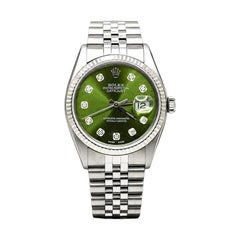 Rolex Datejust 16014, 36 mm, esfera verde con diamantes, bisel de oro de 18 k, acero inoxidable