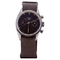 Chronographe vintage Heuer Carrera 45 3647N, 36 mm, cadran noir, acier inoxydable