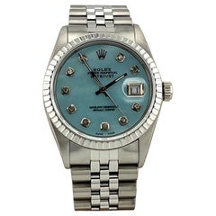 Rolex Datejust 16000 36mm Blue Mother Of Pearl Diamond Dial Stainless Steel