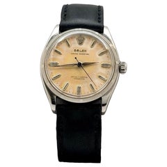 Vintage Rolex Oyster Perpetual 6565 34mm Tropical Dial Stainless Steel Leather