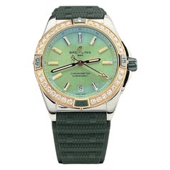 Breitling Super Chronomat U17356 38mm Mintgrünes Zifferblatt 18k Gold Stahl Box Papier