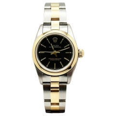 Rolex Ladies Oyster Perpetual 76183 Black Dial 18K Yellow Gold Stainless Steel