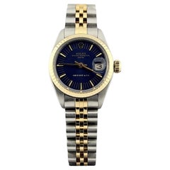 Rolex Ladies Date 6917 26mm Blue Tiffany & Co Stamped Dial 18k Yellow Gold Steel