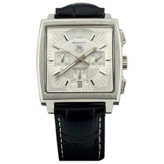 Tag Heuer Monaco CW2112 38mm Silver Dial Chronograph Stainless Steel Leather