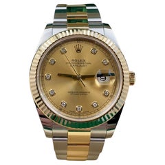 Rolex Datejust 41 126333, cadran champagne serti de diamants, en or 18 carats et acier, avec boîte et papiers
