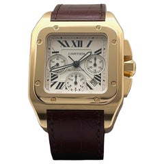 Cartier Santos 100 W20096Y1 2741 41mm Silver Dial Chronograph 18K Yellow Gold