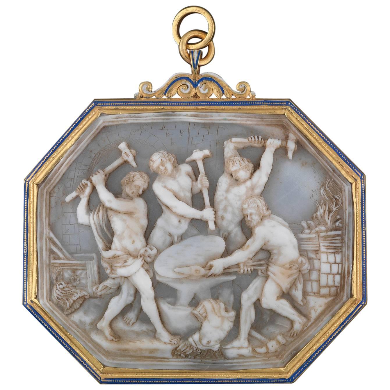 17th Century Shell Cameo Vulcan Forge Pendant