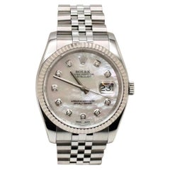 Rolex Datejust 116234, 36 mm, esfera de nácar con diamantes, oro blanco de 18 quilates y acero