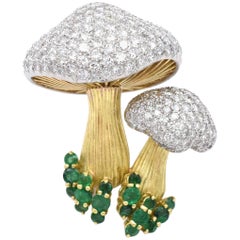 Diamond Emerald Gold Mushroom Brooch 1