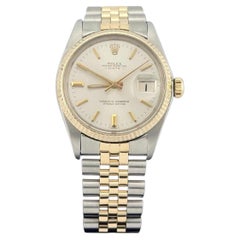 Rolex Date 1500, 34 mm, cadran argenté, or jaune 18 carats, acier inoxydable, bracelet Jubilee