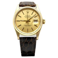 Rolex Datejust 16018 36mm Champagne Dial 18k Yellow Gold Leather Strap