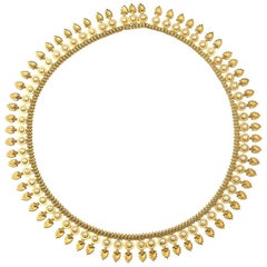 Antique Pearl and Gold Etruscan Style Fringe Necklace, Circa 1875