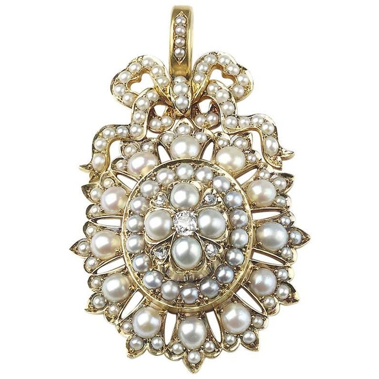 Antique Pearl and Diamond Pendant For Sale at 1stdibs