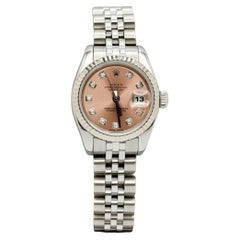 Rolex Ladies Datejust 179174 Pink Salmon Diamond Dial 18k Gold Steel Jubilee