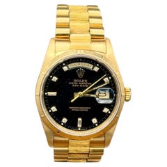 Rolex Day Date President Bark Finish 18248 Factory Black Diamond Dial 18K Gold