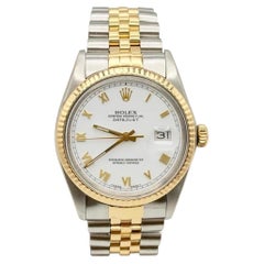 Rolex Datejust 16013 36mm White Roman Dial 18k Yellow Gold Stainless Steel