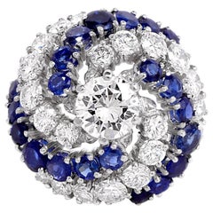 1960s Sapphire Diamond Cluster Gold Cocktail Dome Ring 3