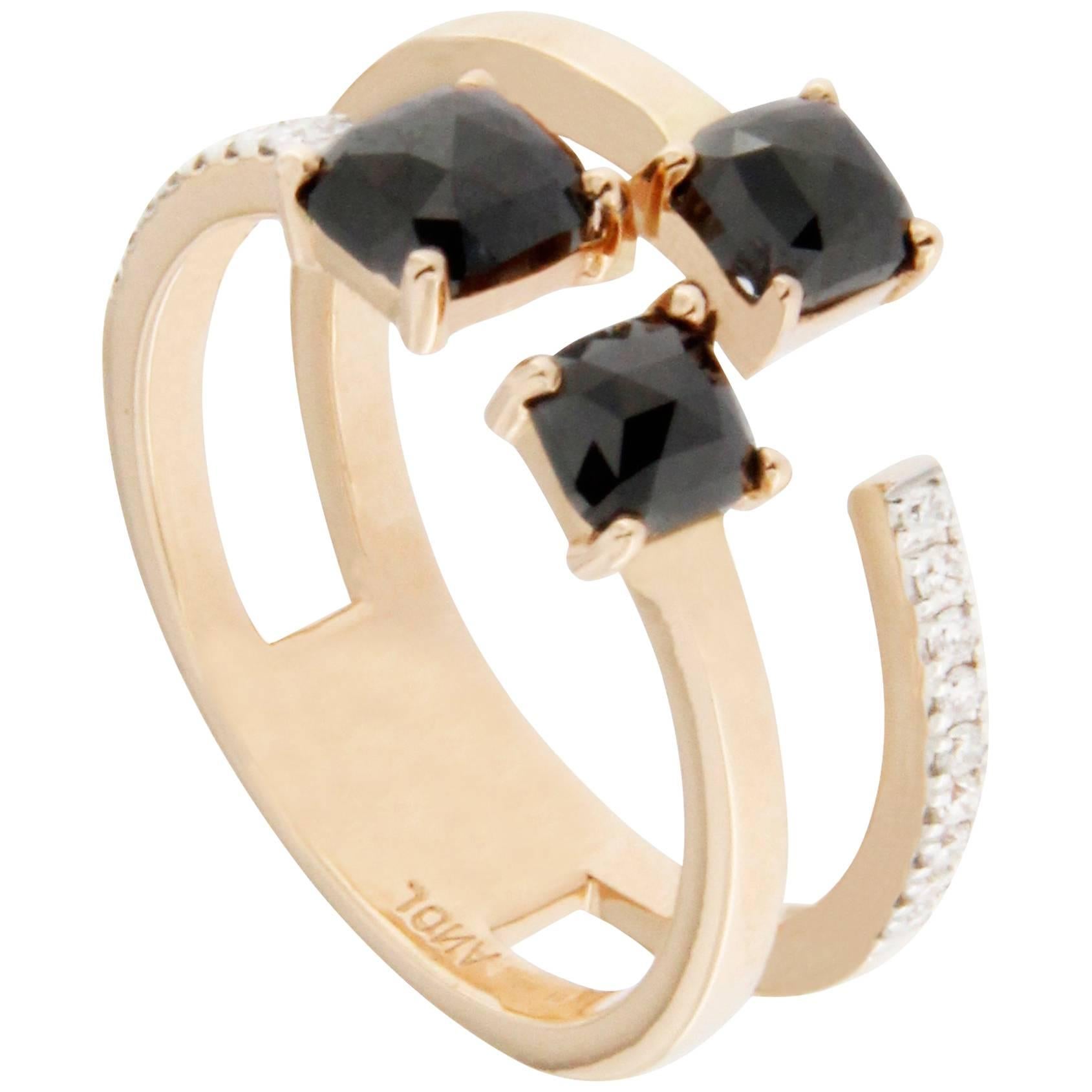 Jona Black Diamond Pink Gold Ring Band