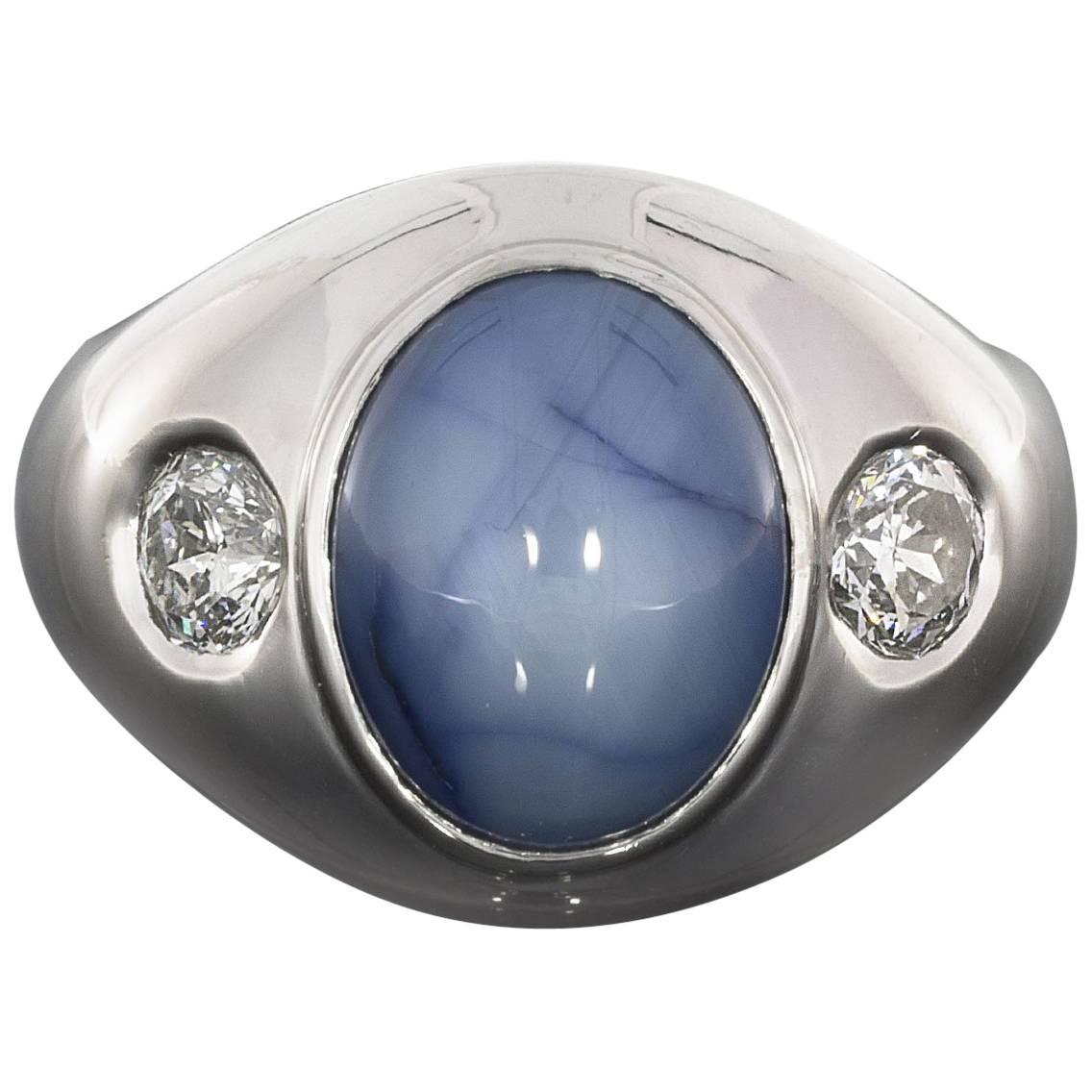 Amazing Platinum Star Sapphire and Millennium Diamond Men's Ring