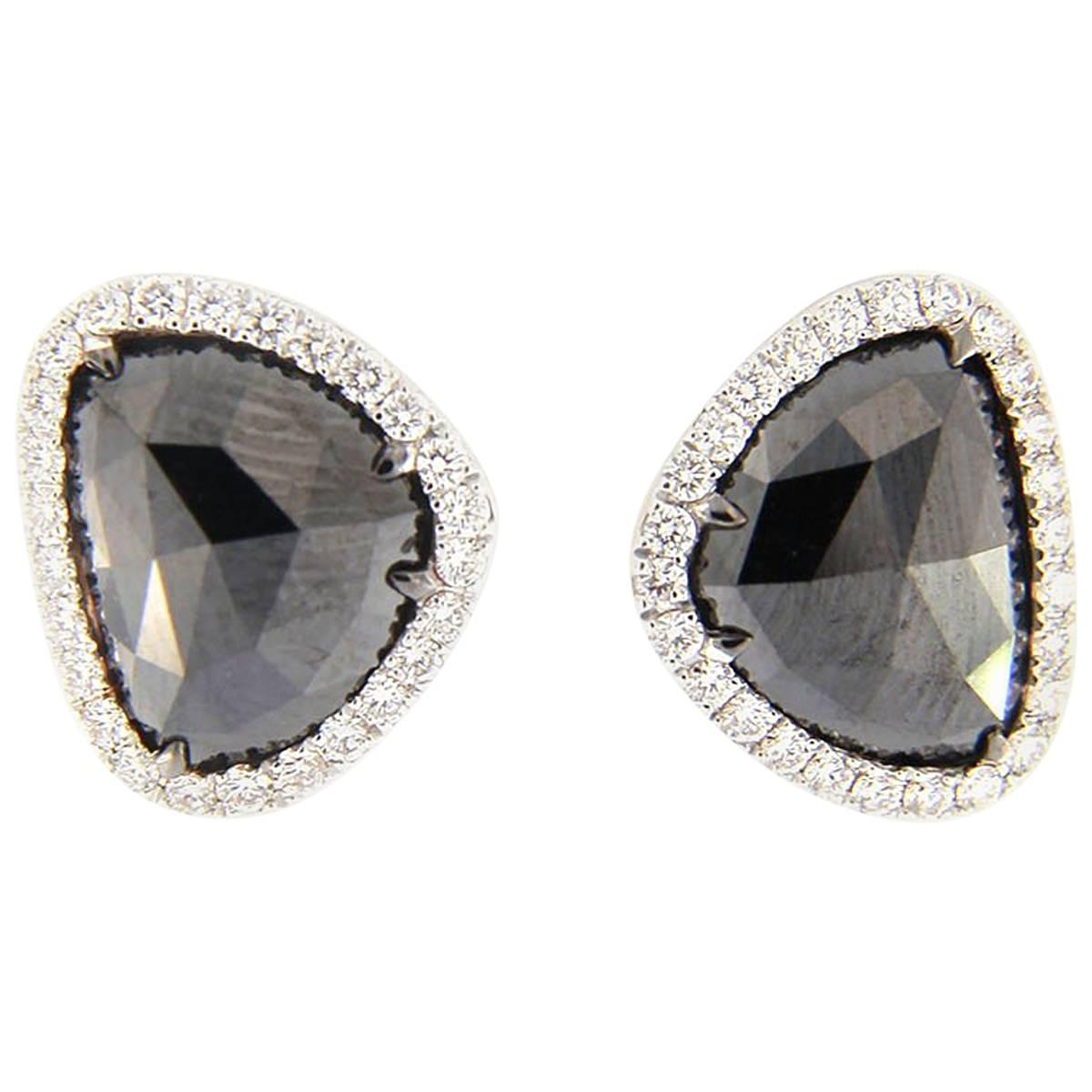Jona Black Diamond and White Diamonds 18 Karat White Gold Earrings
