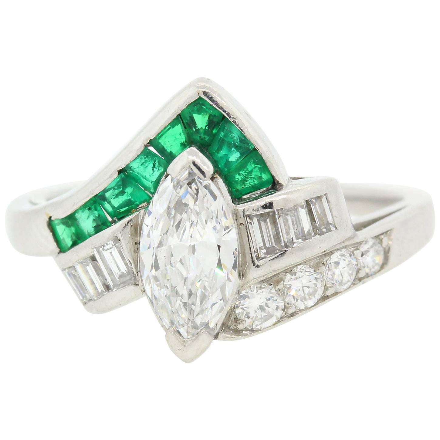 Vintage Marquise Diamond Emerald Ring