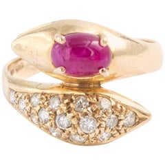 14 Karat Gold Diamond and Ruby Snake Serpent Ring