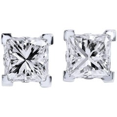 H & H 1.30 Carat Princess Cut Diamond Stud Earrings 6