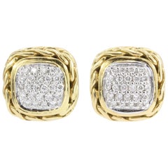 John Hardy Diamond Gold Classic Chain Square Stud Earrings