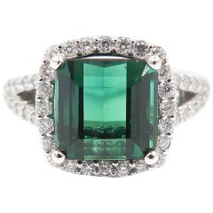 Green Tourmaline Diamond White Gold Ring 10