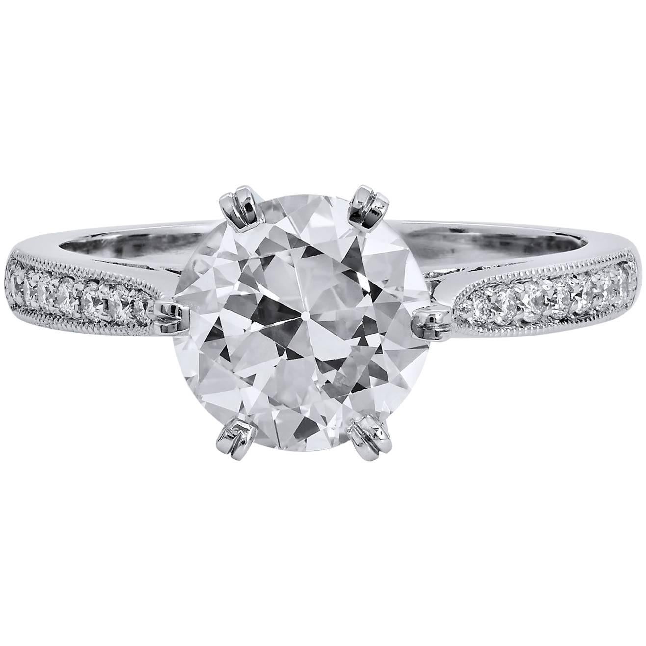 H & H 1.81 Carat Transitional Cut Diamond Engagement Ring