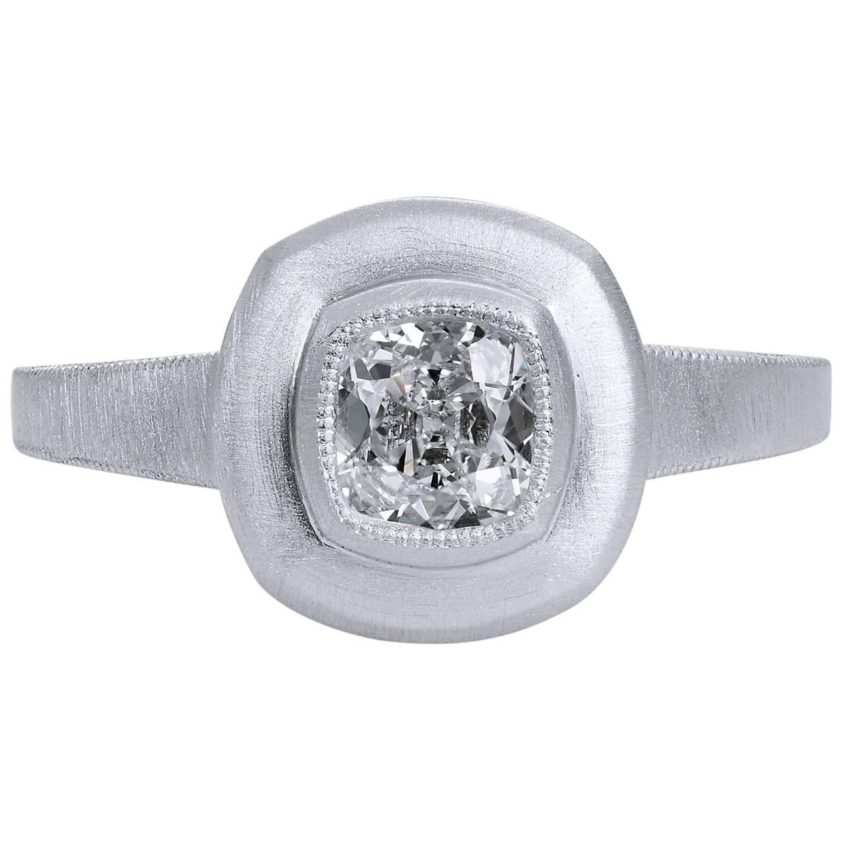 GIA Certified 0.59 Carat Diamond Platinum Brushed Finish Engagement Ring 6