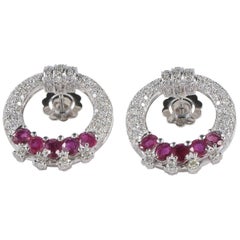 Spectacular Ruby and Diamond Vintage Hoop Earrings