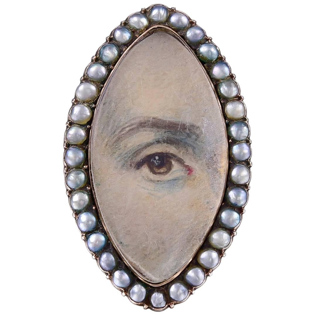 Antique Georgian Lover's Eye Pearl  Gold Ring 