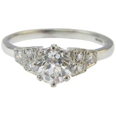Old European Cut Diamond Engagement Ring, Art Deco Style, Diamond Shoulders