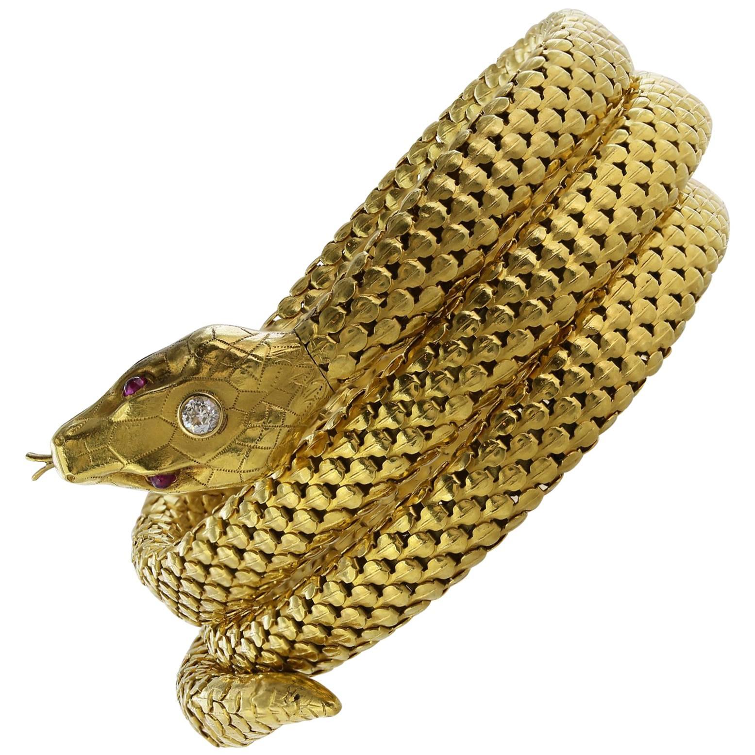Snake Coil Yellow Gold Bracelet For Sale