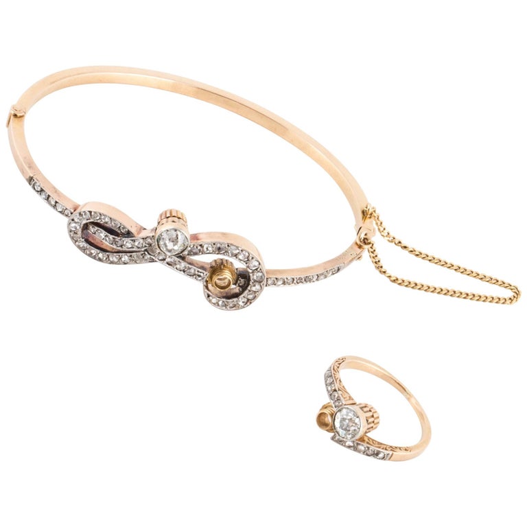 Edwardian Bracelet and Ring in 18K Gold with Interchangeable Diamonds ...