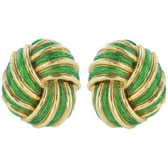 Tiffany & Co. Green Enamel Gold Clip Earrings 7