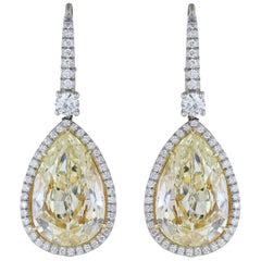 14.50 Carat Yellow Canary Pear Shape Diamond Drop Earring