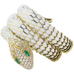 White Enamel Gold Snake Bracelet