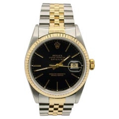 Rolex Datejust 16233 36mm Factory Black Dial 18k Yellow Gold Stainless Steel