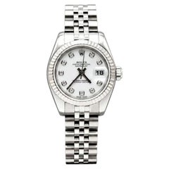 Rolex Ladies Datejust 179174 Factory White Diamond Dial 18k Gold Steel Jubilee