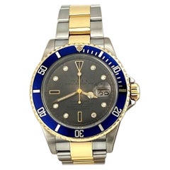 Rolex Submariner Date Blue 16613 40mm Tropical Serti Diamond Dial 18k Gold Steel