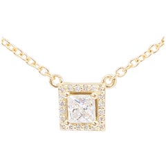 Posh Princess Cut Diamond Pendant Necklace in 18 Karat Yellow Gold