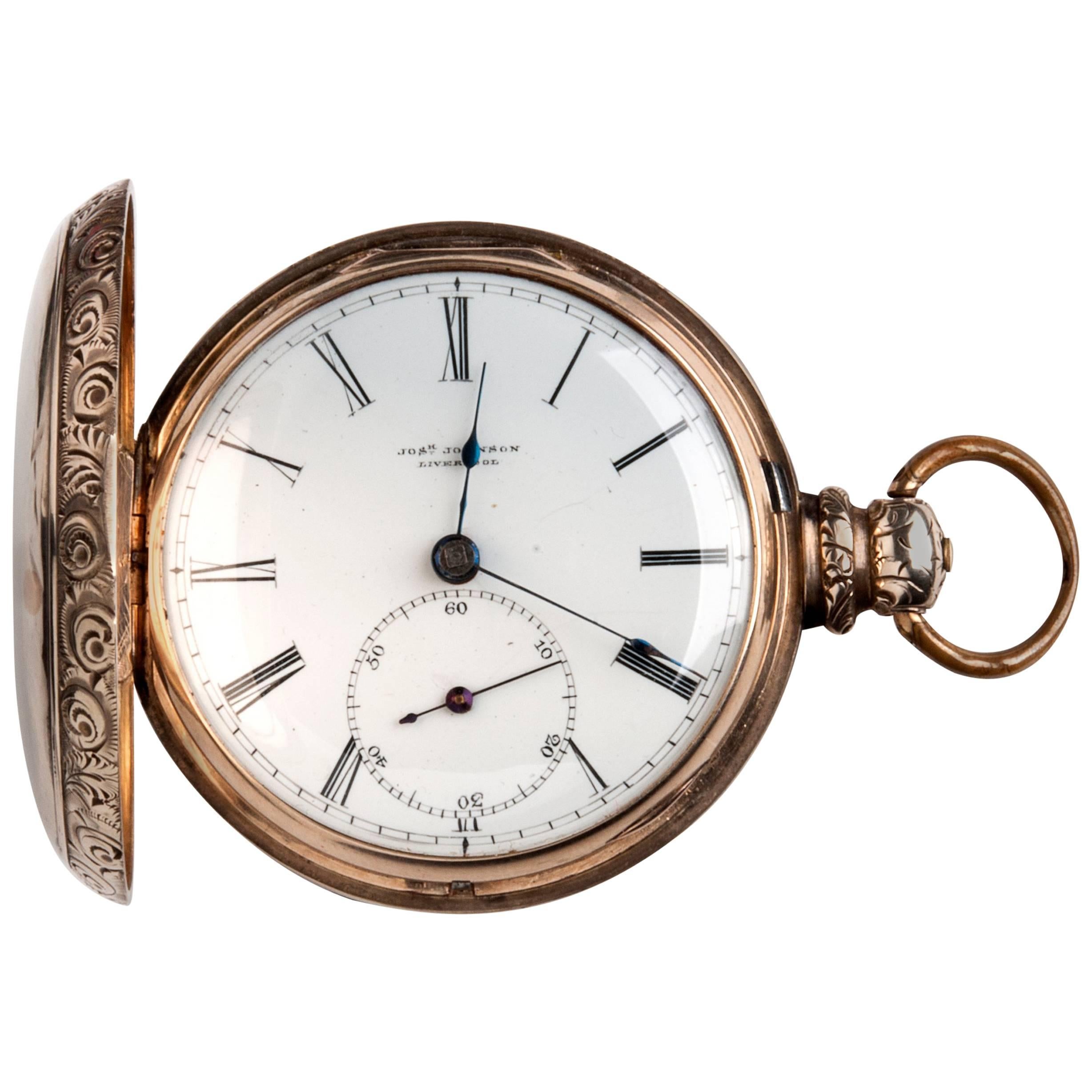 Joseph Johnson Liverpool Yellow Gold Hunter Pocket Watch, circa 1820s For Sale