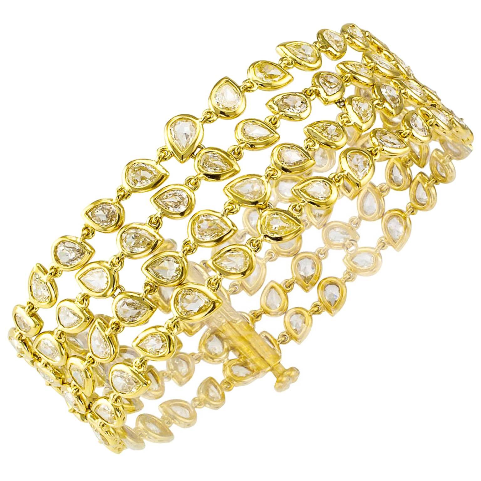 11.00 Carat Pear Shaped Diamond Gold Bracelet