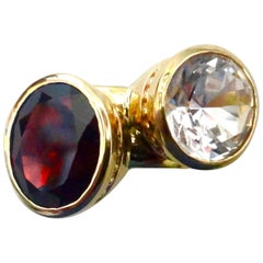 Michael Kneebone Red Garnet, Silver Sapphire 18 Karat Gold Stacking "Leah" Rings