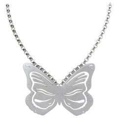 Lizunova Sterling Silver and Diamond Butterfly Pendant Necklace